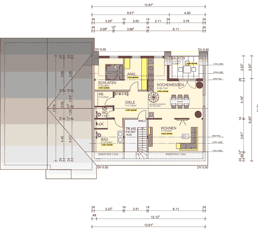 Grundriss Wohnung 3, Dachgeschoss mit Galerie, 119 m²