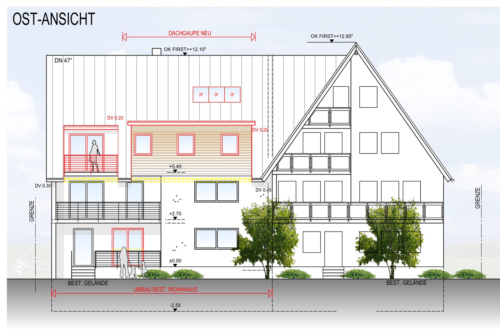 Ostansicht Fischerstraße 20 Haigerloch-Owingen mit neuer Dachgaube und Balkonen